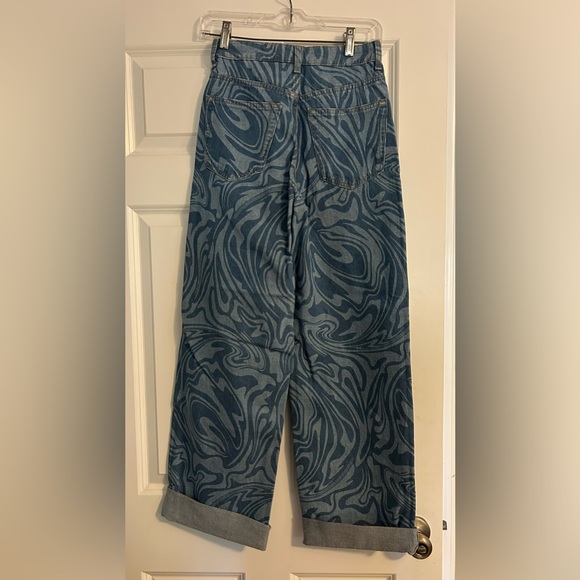 NWOT! H&M 90s Baggy High Rise Patterned Loose Fit Straight Leg Jeans (Size 0) - Picture 6 of 7